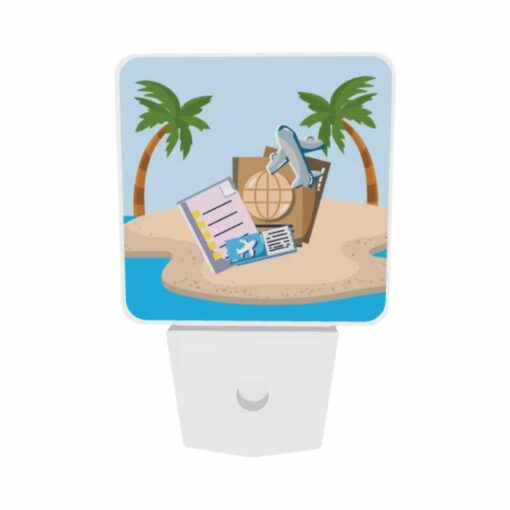 Night Light Set Of 2, A Collection Of Travel Documents And A Suitcase Are Placed On A Sandy Beach. -Nuas Diy Shop a1dc790338c282240171682aef0ed619a61fe661
