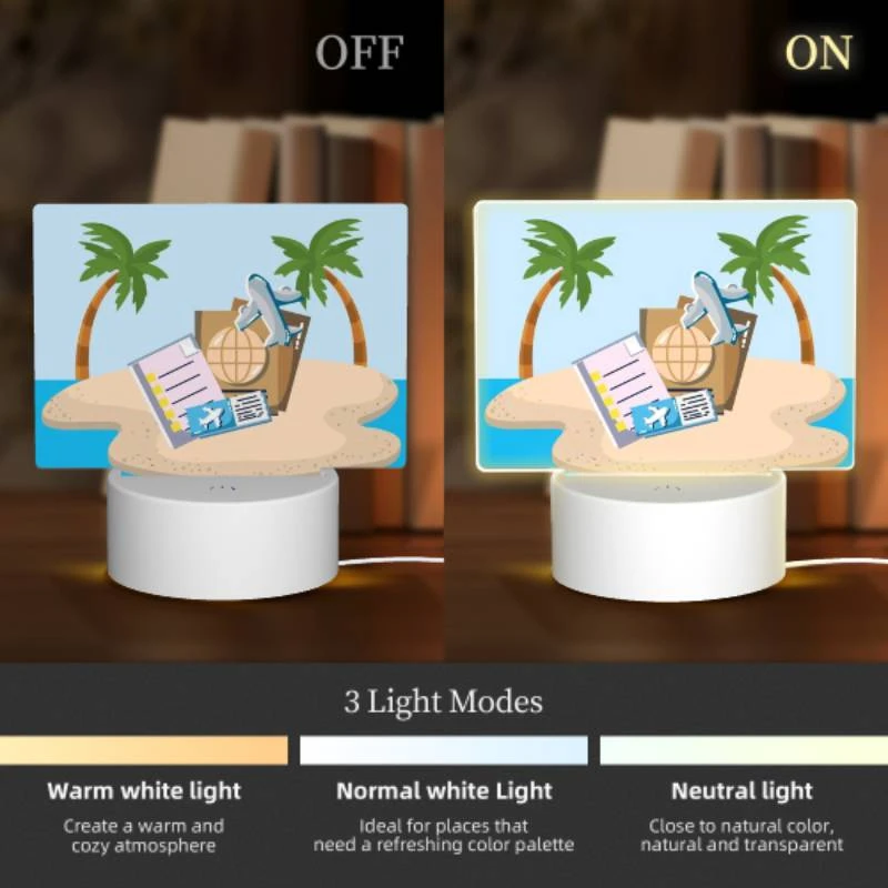Rectangular Acrylic Night Light, A collection of travel documents and a suitcase are placed on a sandy beach. Rectangular Acrylic Night Light, A Collection Of Travel Documents And A Suitcase Are Placed On A Sandy Beach. -Nuas Diy Shop a25cc235fe98e497e59f749d0711f82f562ffad8