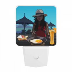 Night Light, A Woman Wearing A Hat Is Sitting At A Table With A Plate Of Food In Front Of Her. -Nuas Diy Shop a2bbe8612197ed61179f618aa28a81b12707a988