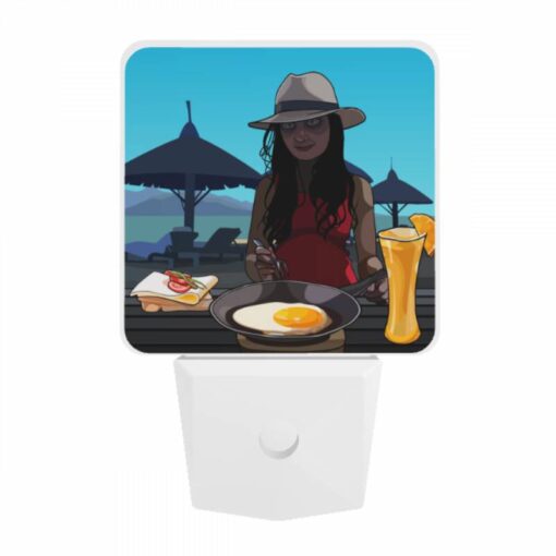 Night Light, A Woman Wearing A Hat Is Sitting At A Table With A Plate Of Food In Front Of Her. -Nuas Diy Shop a2bbe8612197ed61179f618aa28a81b12707a988