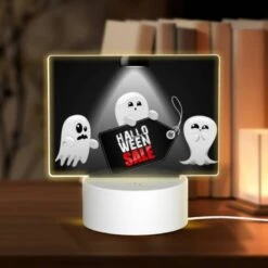 Rectangular Acrylic Night Light, A Ghost Holding A Halloween Sale Sign.