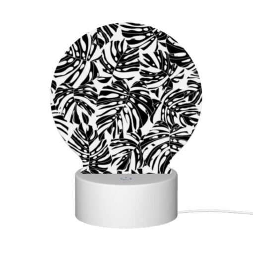 Round Acrylic Night Light, A Black And White Pattern Of Leaves. -Nuas Diy Shop a5338ef05bf0a3d1ca3d3296608039349e58ab06