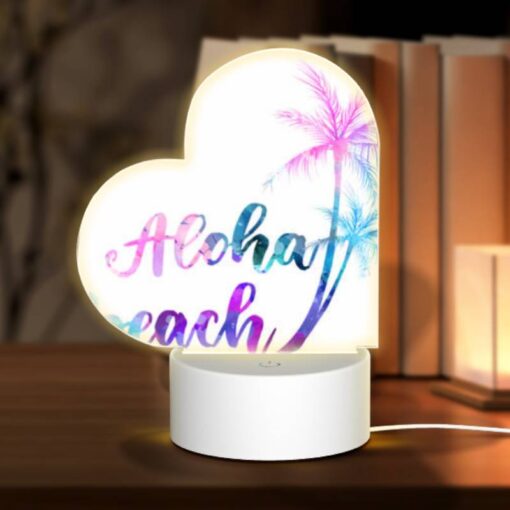 Love Acrylic Night Light, A Watercolor Painting Of A Palm Tree And The Words "Aloha Beach" Written In A Flowing Script. -Nuas Diy Shop a573dd1860042bbc6758acadcb64f1386e21cfb3