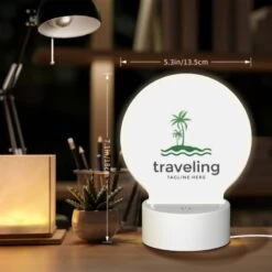 Round Acrylic Night Light, A Logo For Traveling With A Palm Tree In The Background. -Nuas Diy Shop a595079cd52d3d6e8fe6507ca53b2d46243c741a