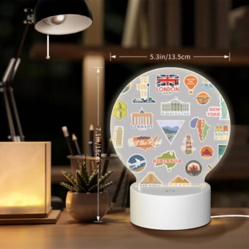 Round Acrylic Night Light, A Collection Of Travel Stickers From Various Countries. -Nuas Diy Shop a5a10872a036249e857f4cf8210a34021f4d130d