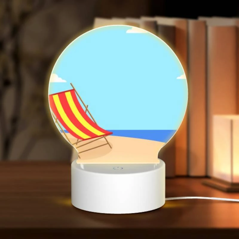 Round Acrylic Night Light, A colorful beach chair is sitting on a sandy beach. Round Acrylic Night Light, A Colorful Beach Chair Is Sitting On A Sandy Beach. -Nuas Diy Shop a7faf7ca1d64709e0334d5eb6c48e712f4c56fc7