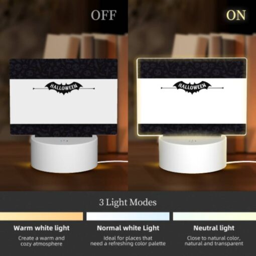 Rectangular Acrylic Night Light, A Black And White Batman Logo With The Words Halloween. -Nuas Diy Shop a814a5c36ea4430f92abc816ae35e873662218ef