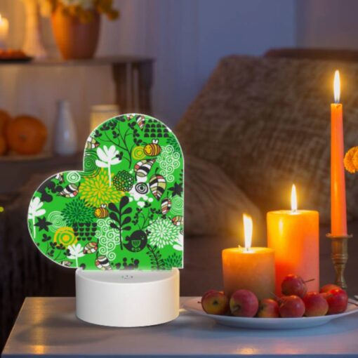 Love Acrylic Night Light, A Green And Yellow Floral Pattern With Bees And Flowers. -Nuas Diy Shop a8afa413922a685f29bfc4e31d2656fa8aa9763a