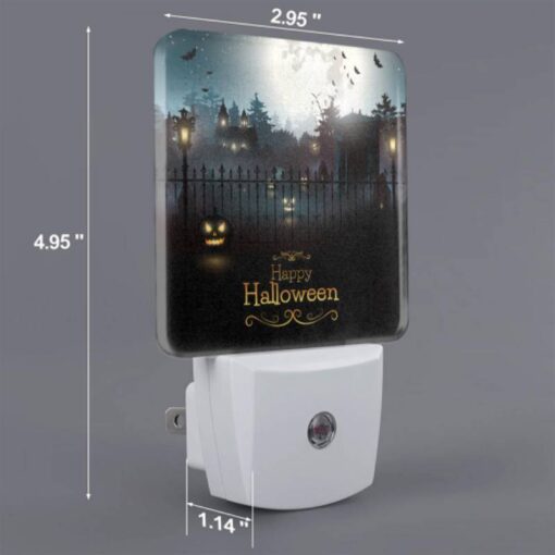 Night Light Set Of 2, A Black And White Image Of A Halloween Scene With A Fence And A Moon In The Background. -Nuas Diy Shop a90320e0f8affa552ed8a7b8bae987c058a5a20a