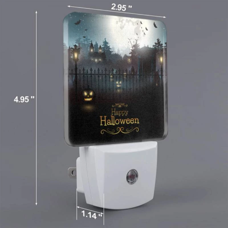 Night Light Set of 2, A black and white image of a Halloween scene with a fence and a moon in the background. Night Light Set Of 2, A Black And White Image Of A Halloween Scene With A Fence And A Moon In The Background. -Nuas Diy Shop a90320e0f8affa552ed8a7b8bae987c058a5a20a