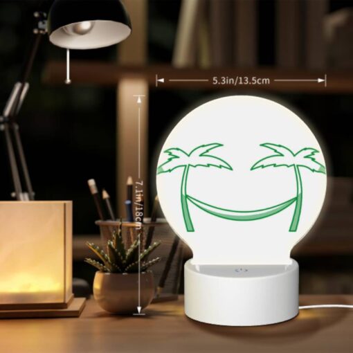 Round Acrylic Night Light, A Green Smiley Face With Two Palm Trees On Either Side. -Nuas Diy Shop a96839f5fdaf9b96b758f4c0204935efc8438090