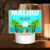 Rectangular Acrylic Night Light, A Beach Scene With A Sunset And Palm Trees.