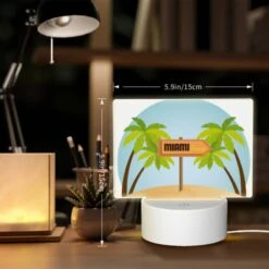 Rectangular Acrylic Night Light, A Sign For Miami Beach Is In Front Of Palm Trees. -Nuas Diy Shop aafe3a767799d8d8635f6ff04a01c3c66bcc4fd3