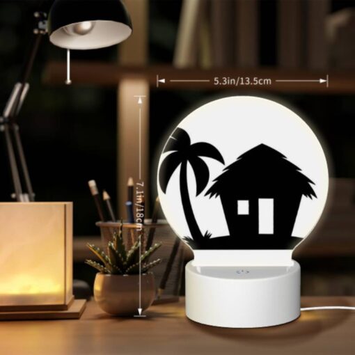 Round Acrylic Night Light, A Black And White Image Of A House With A Palm Tree In Front Of It. -Nuas Diy Shop ab17e0f4fe430591d5a871e70df578e9b24bfdce