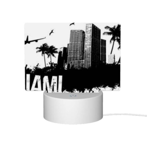 Rectangular Acrylic Night Light, A Black And White Photo Of A City With The Word "Miami" Written In The Foreground. -Nuas Diy Shop ab6b8805ccf5ec1ee8157644e04be81b1eedc0bd