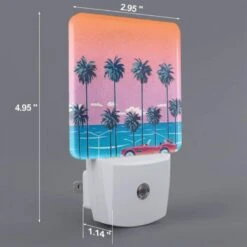 Night Light, A Red Sports Car Is Parked In Front Of A Row Of Palm Trees. -Nuas Diy Shop ad14f29264e02246c200a7b4e3ed62ae729db53f