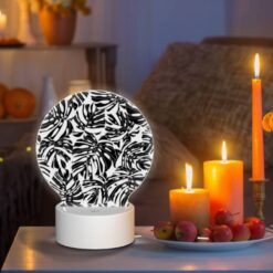 Round Acrylic Night Light, A Black And White Pattern Of Leaves. -Nuas Diy Shop ad279ab877c4df8c1deff0e9dc63b2614b1172a5