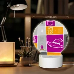 Round Acrylic Night Light, A Collection Of Halloween Images On A Pink Background. -Nuas Diy Shop ad5f0e4b240a9a926cee240038eb047418ac5bc4