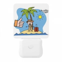 Night Light, A Man In A Suit And Hat Is Standing On A Beach With A Suitcase And A Bag. -Nuas Diy Shop ada57d6ab110ea51fb7b5d6d125e29d4bb94aaf4