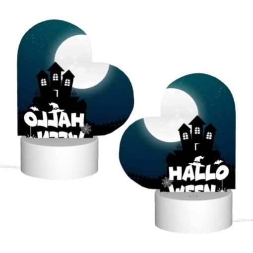 Love Acrylic Night Light, A House With A Moon In The Background And The Words Halloween Written Below It. -Nuas Diy Shop adc22c81522cc88cb62df32b4cf1586a33537c2a
