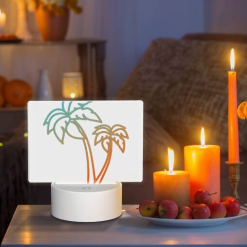 Rectangular Acrylic Night Light, A Drawing Of A Palm Tree With A Yellow And Orange Color Scheme. -Nuas Diy Shop ade0cfc153292ab2c5ac4565844277f0a3d4653d
