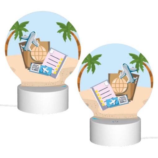Round Acrylic Night Light, A Collection Of Travel Documents And A Suitcase Are Placed On A Sandy Beach. -Nuas Diy Shop adeae441507ea3fb9dd355d2b91e9fe4c3b30c8e