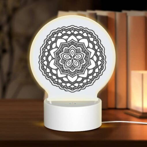 Round Acrylic Night Light, A Black And White Design Of A Flower. -Nuas Diy Shop ae3ef93a4b35725bf60eb3bbfd0055d257335732