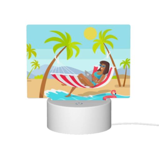 Rectangular Acrylic Night Light, A Woman Is Sitting In A Hammock On The Beach -Nuas Diy Shop ae64382244d88b945dca49f4f2902f5ab712cd34