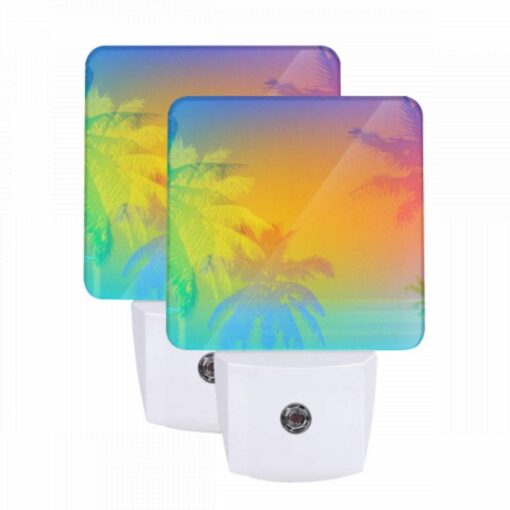 Night Light Set Of 2, A Colorful Sunset With Palm Trees In The Background. -Nuas Diy Shop ae9a5b7a900f17f8c4db30189e76ec2f86d54490