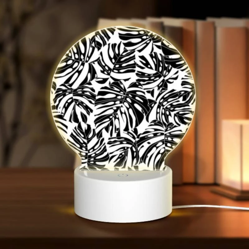 Round Acrylic Night Light, A black and white pattern of leaves. Round Acrylic Night Light, A Black And White Pattern Of Leaves. -Nuas Diy Shop ae9b23b851da7594434a626c4344392443674932