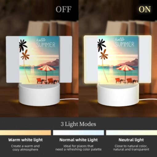 Rectangular Acrylic Night Light, A Colorful Beach Scene With A Sun Umbrella And Two Chairs. -Nuas Diy Shop b000549714718b84cdaa530699f1f0b16736f374