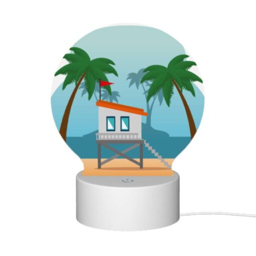 Round Acrylic Night Light, A Small White House With A Red Roof Is Situated On A Sandy Beach. -Nuas Diy Shop b0c3cd4511f3bebe193a9e9b28b76c6892f8d12f