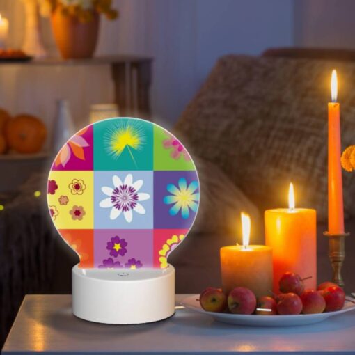 Round Acrylic Night Light, A Colorful Collage Of Flowers In Different Colors. -Nuas Diy Shop b0d3640afc750493f4693c48d1da5ef9e3c37f90