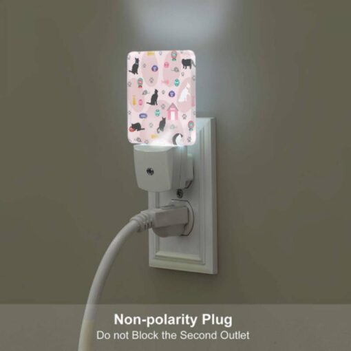 Night Light Set Of 2, A Cat Is Laying On A Pink Surface With A Cat House In The Background. -Nuas Diy Shop b1ae475424de7ed4d64220f64e5b98e213ab2bb8