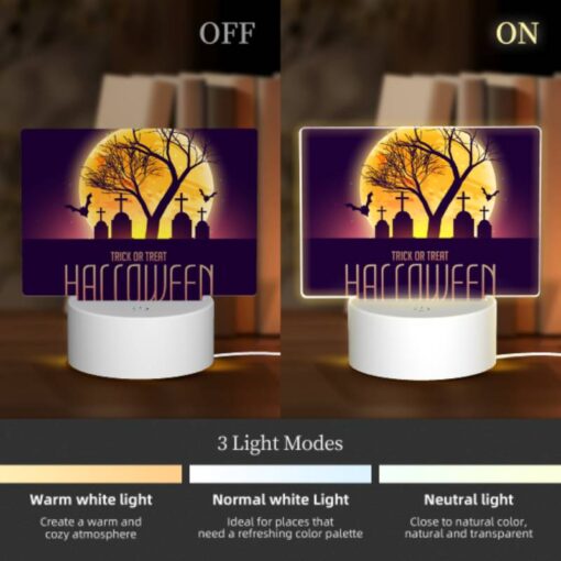 Rectangular Acrylic Night Light, A Halloween Poster With A Tree And Crosses. -Nuas Diy Shop b1d2c3002c4d68703546220200a1e6a176a6e544