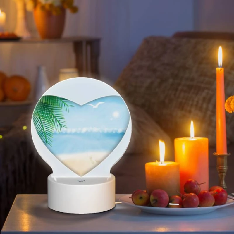Round Acrylic Night Light, A heart shaped picture of a beach with a bird flying over the ocean. Round Acrylic Night Light, A Heart Shaped Picture Of A Beach With A Bird Flying Over The Ocean. -Nuas Diy Shop b35d5715c30e3994ae52421b3b966e6330b168ef