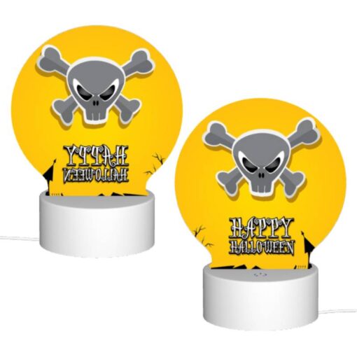 Round Acrylic Night Light, A Happy Halloween Sign With A Skull And Crossbones. -Nuas Diy Shop b3a8bc208b7bf5361d267fab68000a584762acaa