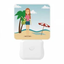 Night Light, A Woman In A Pink Shirt And Blue Shorts Is Standing On A Beach -Nuas Diy Shop b4abc1cfe5bf017f9d222350e0fac5adad56a75a