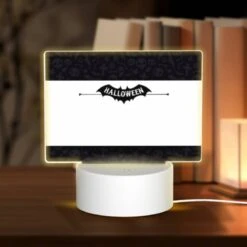 Rectangular Acrylic Night Light, A Black And White Batman Logo With The Words Halloween.