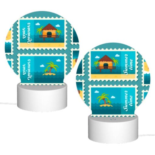 Round Acrylic Night Light, A Collection Of Six Different Colored Postage Stamps Featuring Beach And Tropical Themes. -Nuas Diy Shop b4c83186fb5ae757307a27f4104380bfcab2bade