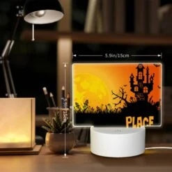 Rectangular Acrylic Night Light, A Spooky Halloween Scene With A Haunted House And Bats Flying Around. -Nuas Diy Shop b4cb4d2e0ba0b6fd3ae16b002e6a75620b9b8e09