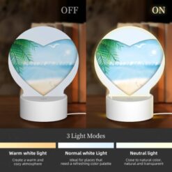 Round Acrylic Night Light, A Heart Shaped Picture Of A Beach With A Bird Flying Over The Ocean. -Nuas Diy Shop b4f4dc85c7ea83a49e6457857b2945ddd337e3ea
