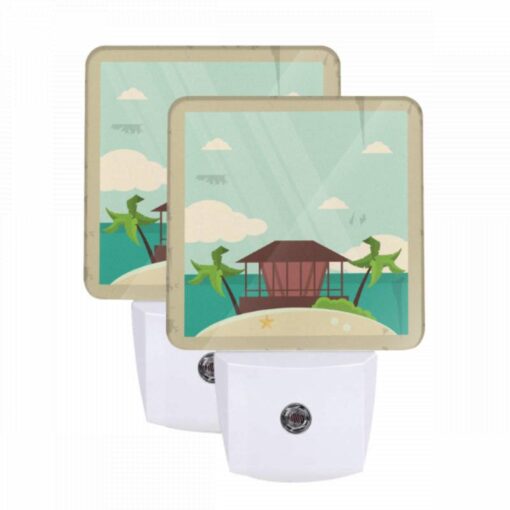 Night Light Set Of 2, A Beach Scene With A House And Palm Trees. -Nuas Diy Shop b549ec7cc247e405ade93fc68e7d996e67a8372d