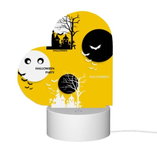 Love Acrylic Night Light, A Yellow Background With Three Black And White Images Of Halloween. -Nuas Diy Shop b56f4c2f9b6181a289a46cec7df2fd87ae8ca527
