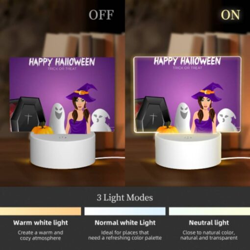 Rectangular Acrylic Night Light, A Woman In A Witch's Hat Is Standing Next To A Cauldron Filled With Pumpkins. -Nuas Diy Shop b5793bc134e5c411774a70d4299cd4456e7951eb