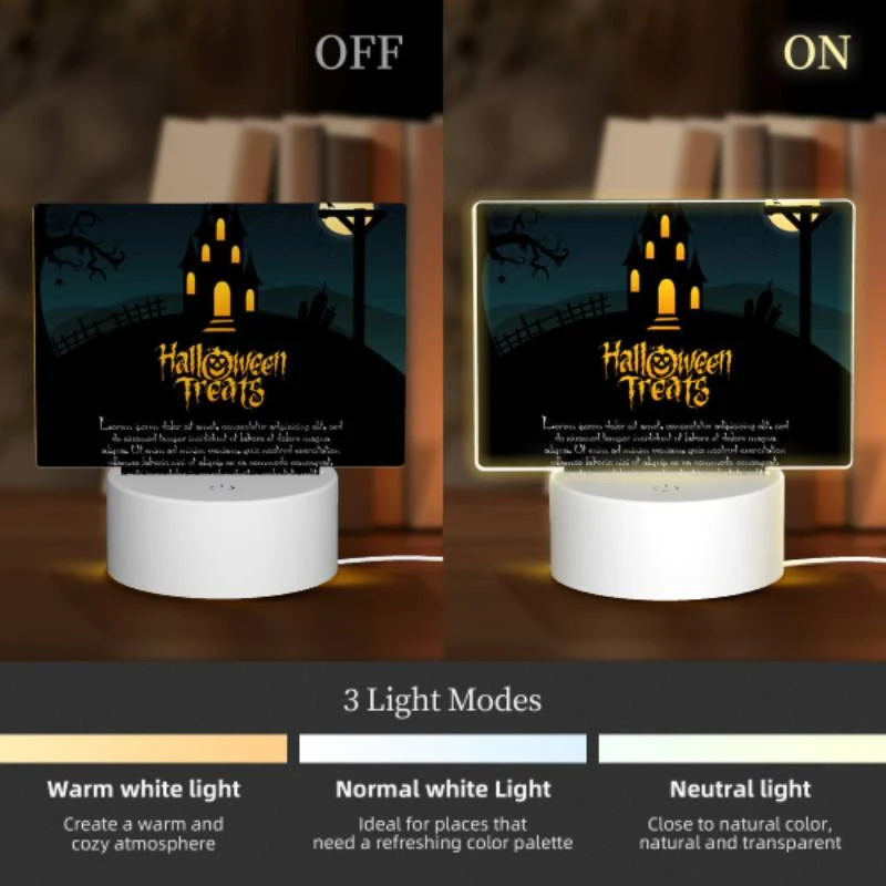 Rectangular Acrylic Night Light, A Halloween treat sign with a spooky house and a bat on top. Rectangular Acrylic Night Light, A Halloween Treat Sign With A Spooky House And A Bat On Top. -Nuas Diy Shop b5a365dc27c3ec126f026d0c39519ad7da482fad