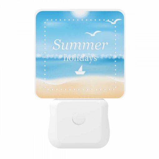 Night Light, A Blue And White Sign That Says "Summer Holidays" With A Sailboat On The Beach. -Nuas Diy Shop b5acf163df0f7c1f1a5c73add932a65c948dca0b