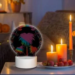 Round Acrylic Night Light, A Colorful Image Of A Palm Tree With A Rainbow Background. -Nuas Diy Shop b6176b3f184756bf00b22ed312e6a285a734579e