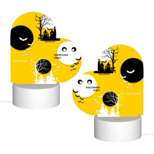 Love Acrylic Night Light, A Yellow Background With Three Black And White Images Of Halloween. -Nuas Diy Shop b6bac4b5dd88e4b6d0c0d0081060877a20530f36