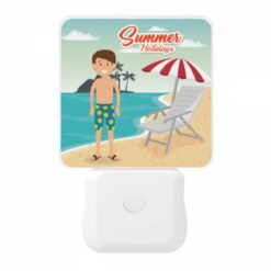 Night Light, A Boy Is Standing On A Beach In Front Of A Lounge Chair And An Umbrella. -Nuas Diy Shop b73438a26b4b5abc07979add7ebf7e8a6e123551